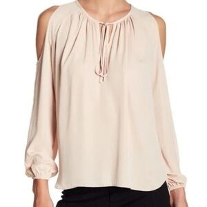 AMANDA UPRICHARD Beige long sleeve cold shoulder top size M